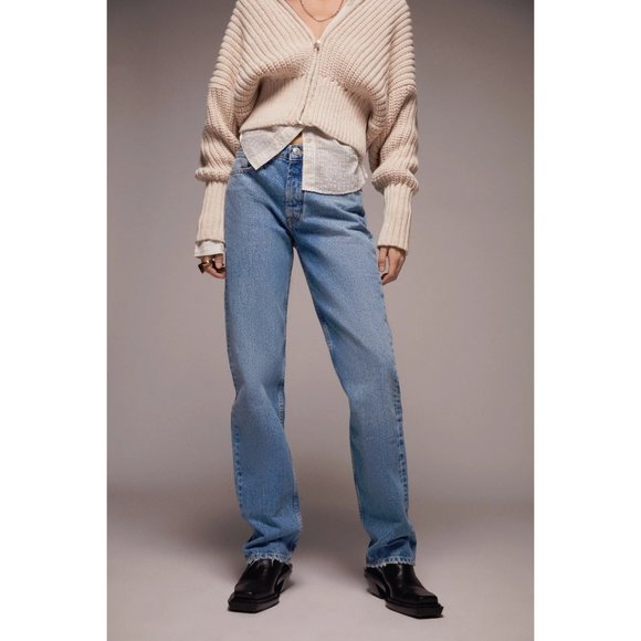 NWT Zara light wash blue mid-rise full length straight leg denim jeans, US6 - Picture 3 of 8